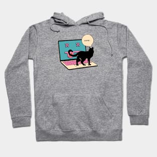 404 Error Laptop Black Cat in blue Hoodie